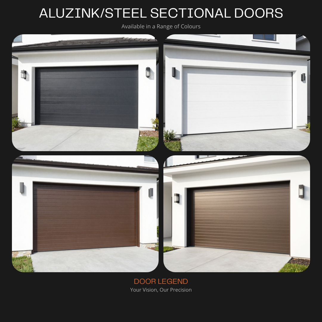 Aluzinc and steel sectional garage door design options in multiple colours